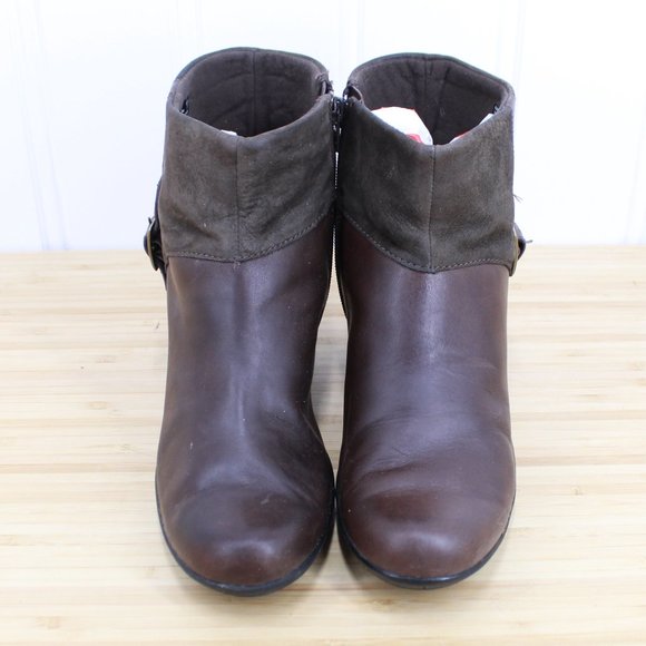 Clarks Brown Side Zip Buckle Bendables Leather Boots Size 9 M - Picture 5 of 9